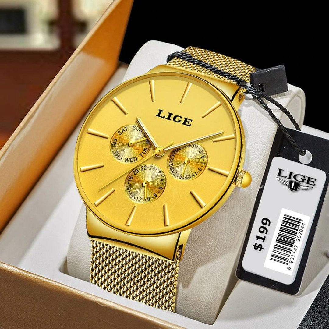 LIGE 9936G Fashion Sports Mens Watches Top Brand Luxury Ultra Thin Casual Quartz Watch