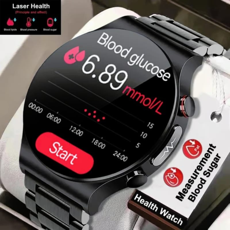 2025 ECG+PPG Sapphire Glass Blood Glucose Smart Watch Men Full Touch Screen Health Watches Laser Treatment Three High Smartwatch