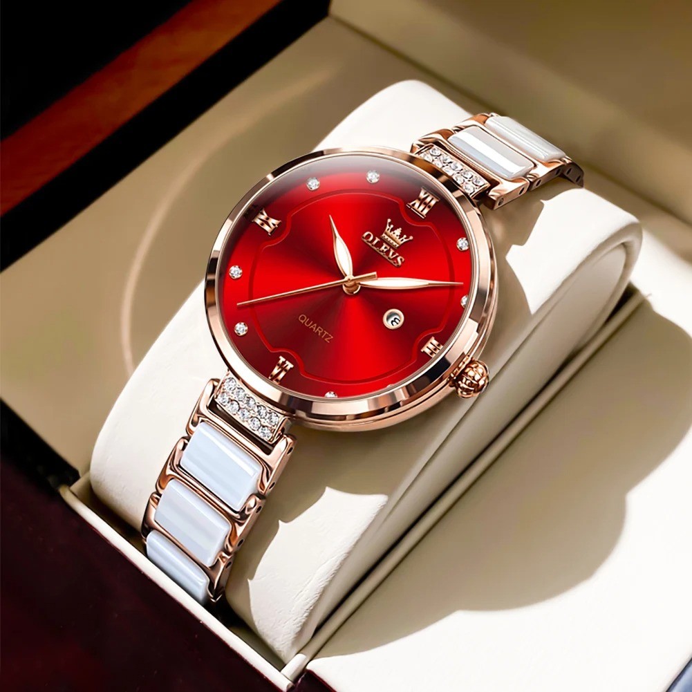 OLEVS-Women's Waterproof Pink Ceramic Quartz Wristwatch
