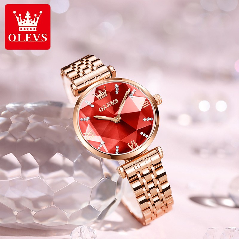 OLEVS 6642 Stainless Steel Strap Waterproof Watches for Women Trendy Luxury Quartz Fashion Women Wristwatch