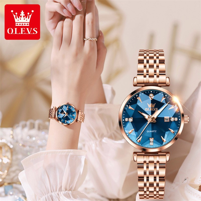OLEVS 5536 Rose Gold Quartz Blue Watch Women Watches Ladies Creative Steel Women's Bracelet Watches Female Clock Relogio Feminino