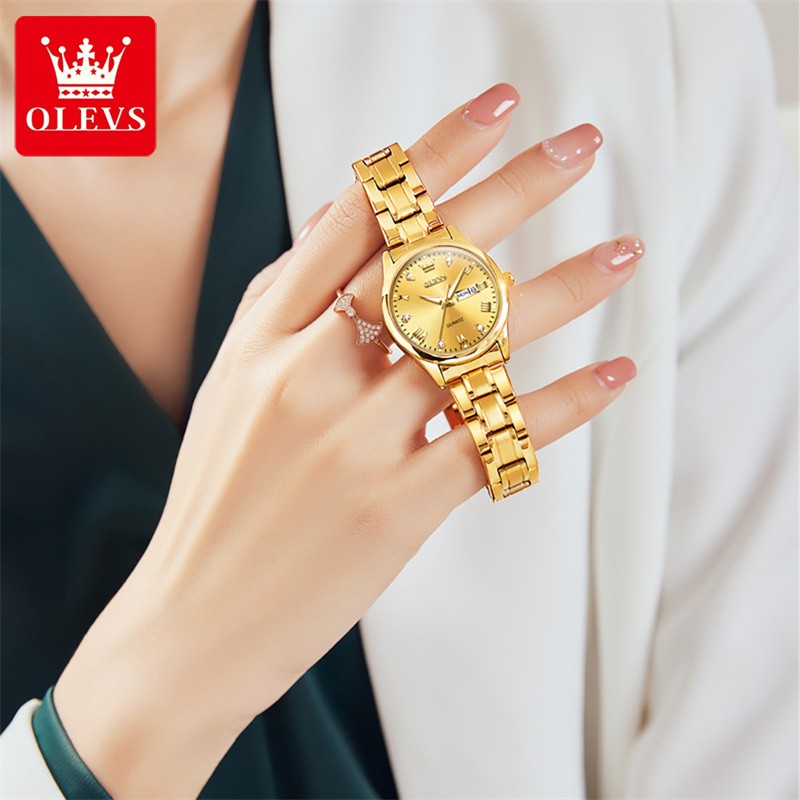 OLEVS 5563 Quartz Waterproof Women Wristwatch, Diamond-encrusted Fashion Stainless Steel Strap Watch For Women