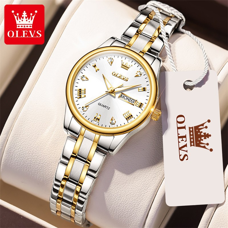 OLEVS 5563 Quartz Waterproof Women Wristwatch, Diamond-encrusted Fashion Stainless Steel Strap Watch For Women