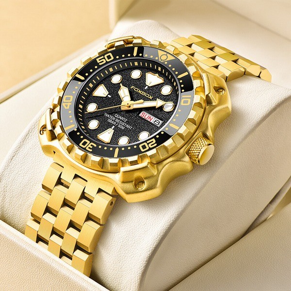 FOXBOX Luxury Luminous Men’s Watch – Waterproof Sport Calendar-Golden